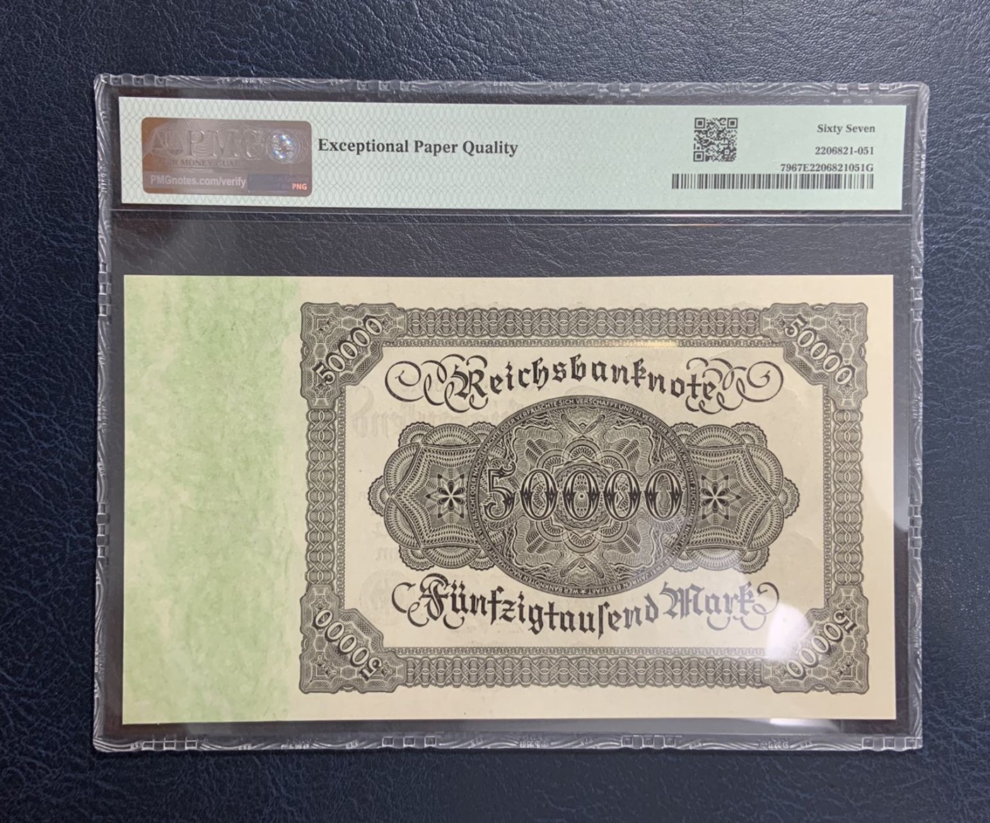 收藏联盟Quantum Auction 第287期拍卖  德国1922年50000马克 PMG67 超大票幅