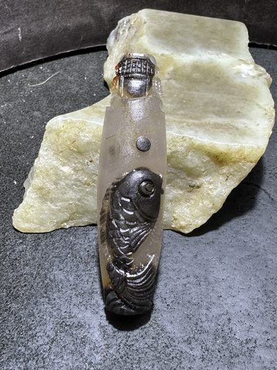 精美亚光高玉化巴西玛瑙手工俏色巧雕鱼跃龙门吊坠（把件）一个！ - 精美亚光高玉化巴西玛瑙手工俏色巧雕鱼跃龙门吊坠（把件）一个！