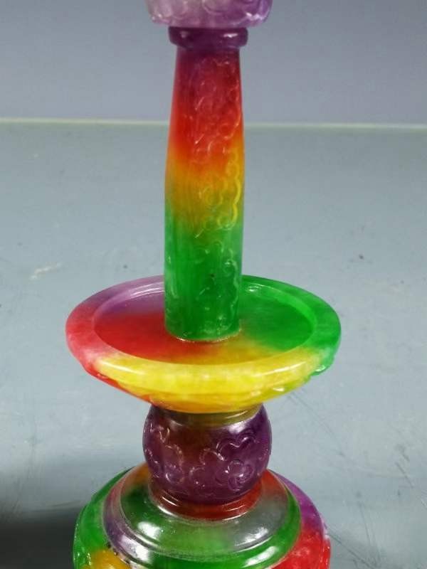 冰种四彩翡翠烛台尺寸:高19.6cm宽5.5cm 重626.5g