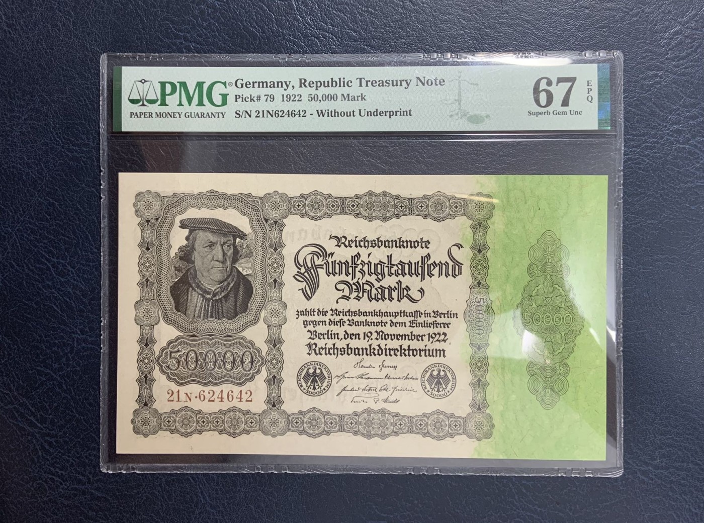 收藏联盟Quantum Auction 第287期拍卖  德国1922年50000马克 PMG67 超大票幅
