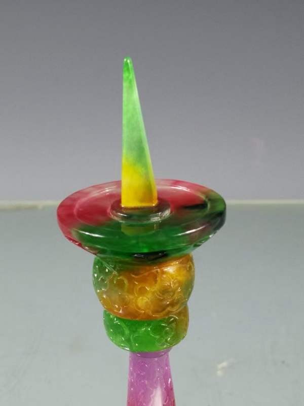 冰种四彩翡翠烛台尺寸:高19.6cm宽5.5cm 重626.5g