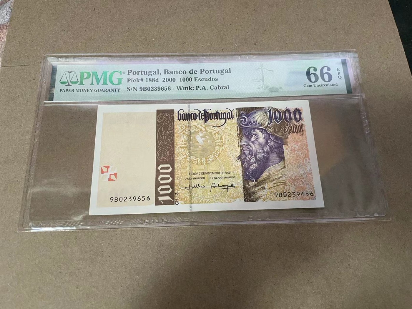 【Blue Auction】✨世界纸币精拍第368期——格雷伯爵夫妇 【无47】葡萄牙 2000年1000埃斯库多 PMG66EPQ 