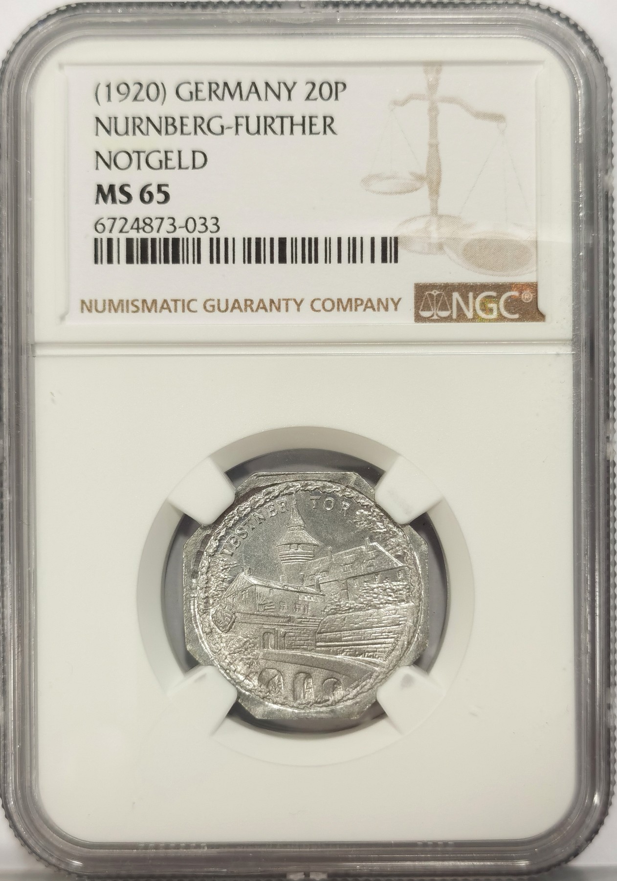 博洋堂世界钱币拍卖第042期周六场（全场包邮）本周五、周六二场连拍 NGC MS65 德国德紧1920年纽伦堡电车代用币20芬尼八角铝币11