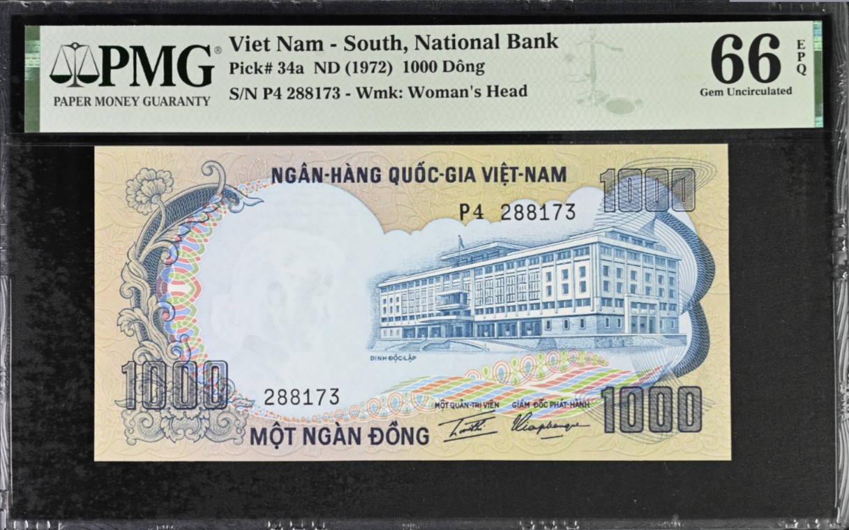《张总收藏》118期-外币超精品合集 越南1972年1000盾PMG66E 骑大象