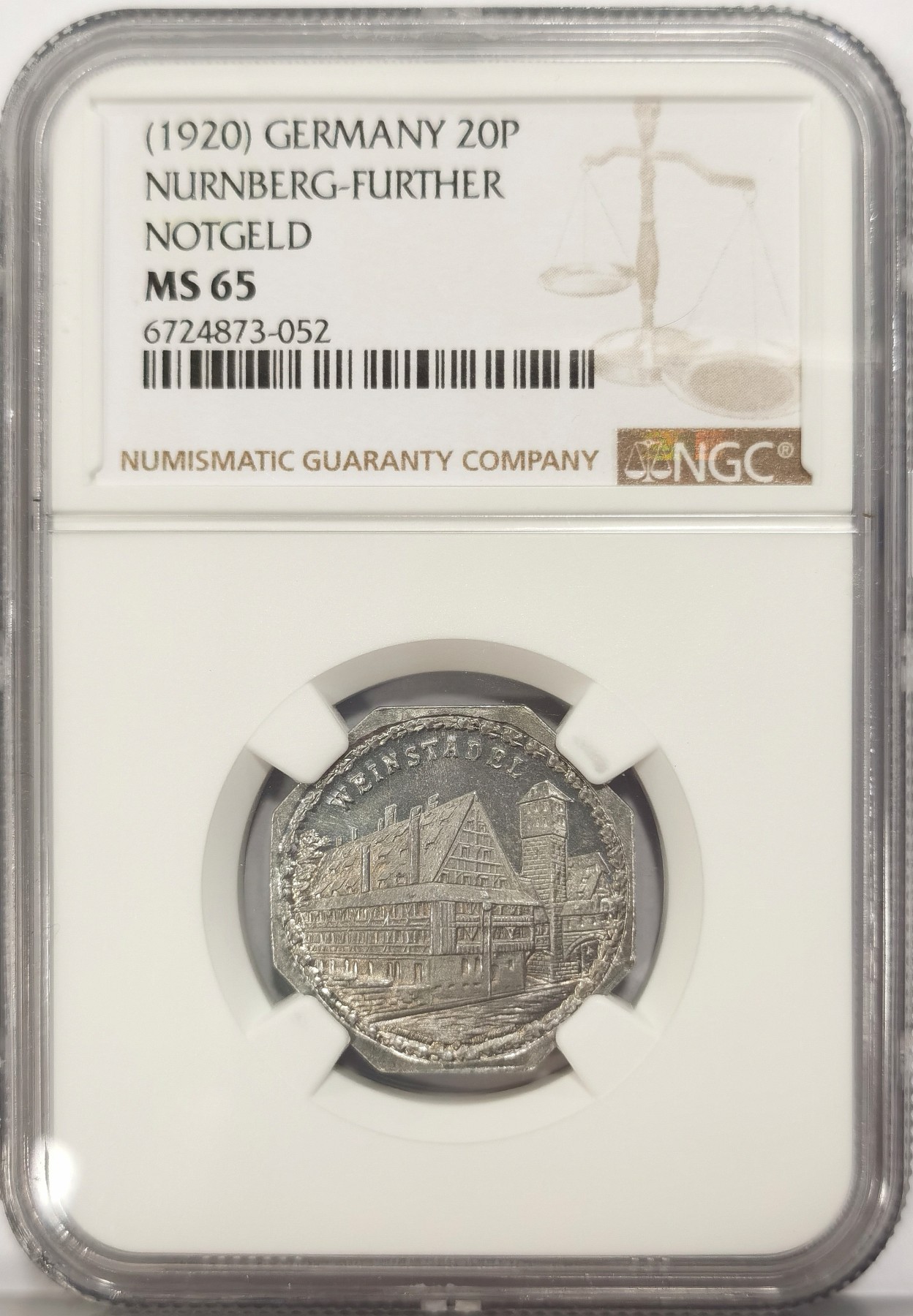 博洋堂世界钱币拍卖第042期周六场（全场包邮）本周五、周六二场连拍 NGC MS65 德国德紧1920年纽伦堡电车代用币20芬尼八角铝币15