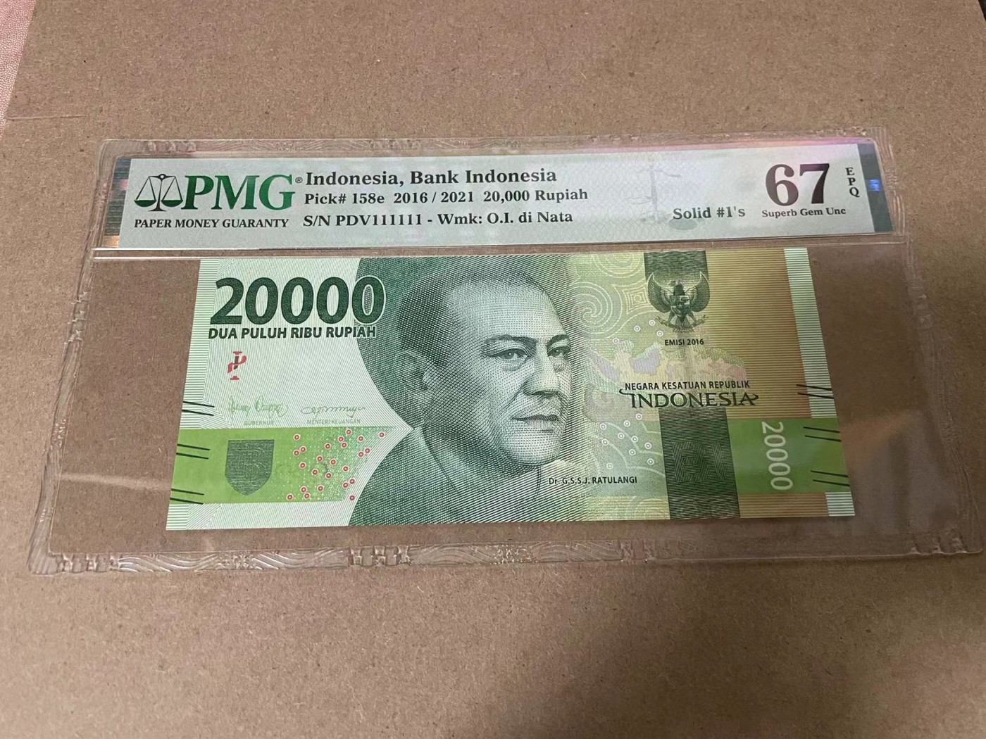 【Blue Auction】✨世界纸币精拍第368期——格雷伯爵夫妇 【全同1】印尼 2016年20000卢比 PMG67EPQ 