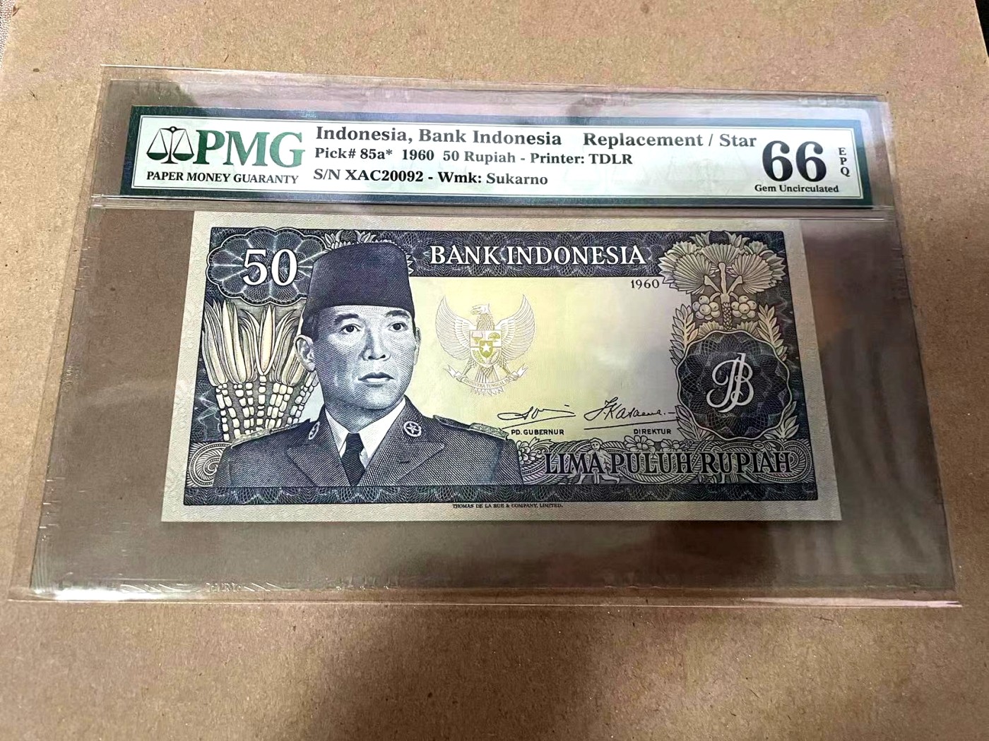 【Blue Auction】✨世界纸币精拍第368期——格雷伯爵夫妇 【补号 无47 冠军分仅3张少见】印尼 1960年50卢比 爪哇舞者 PMG66EPQ 精美 