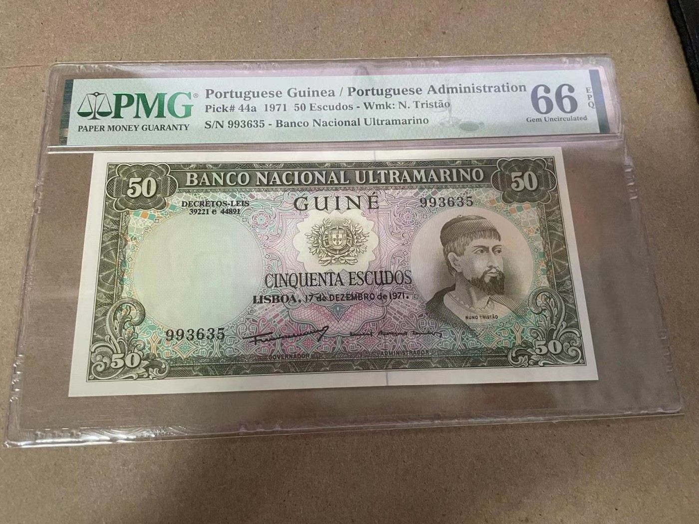 【Blue Auction】✨世界纸币精拍第368期——格雷伯爵夫妇 【无47】葡属几内亚 1971年50埃斯库多 PMG66EPQ 