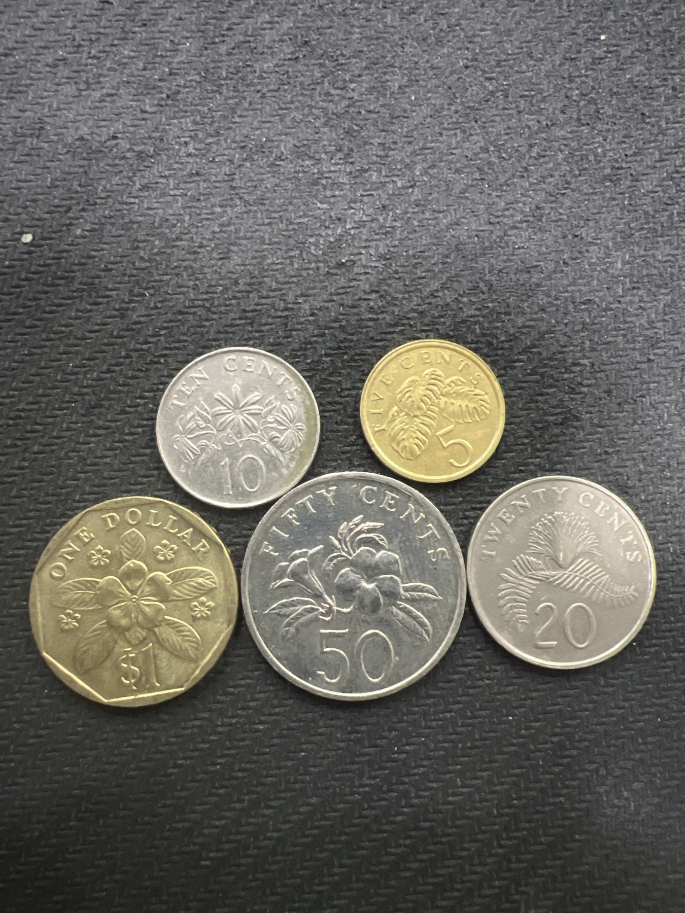 飞翔风筝第7场世界钱币纸币硬币 新加坡5枚套币