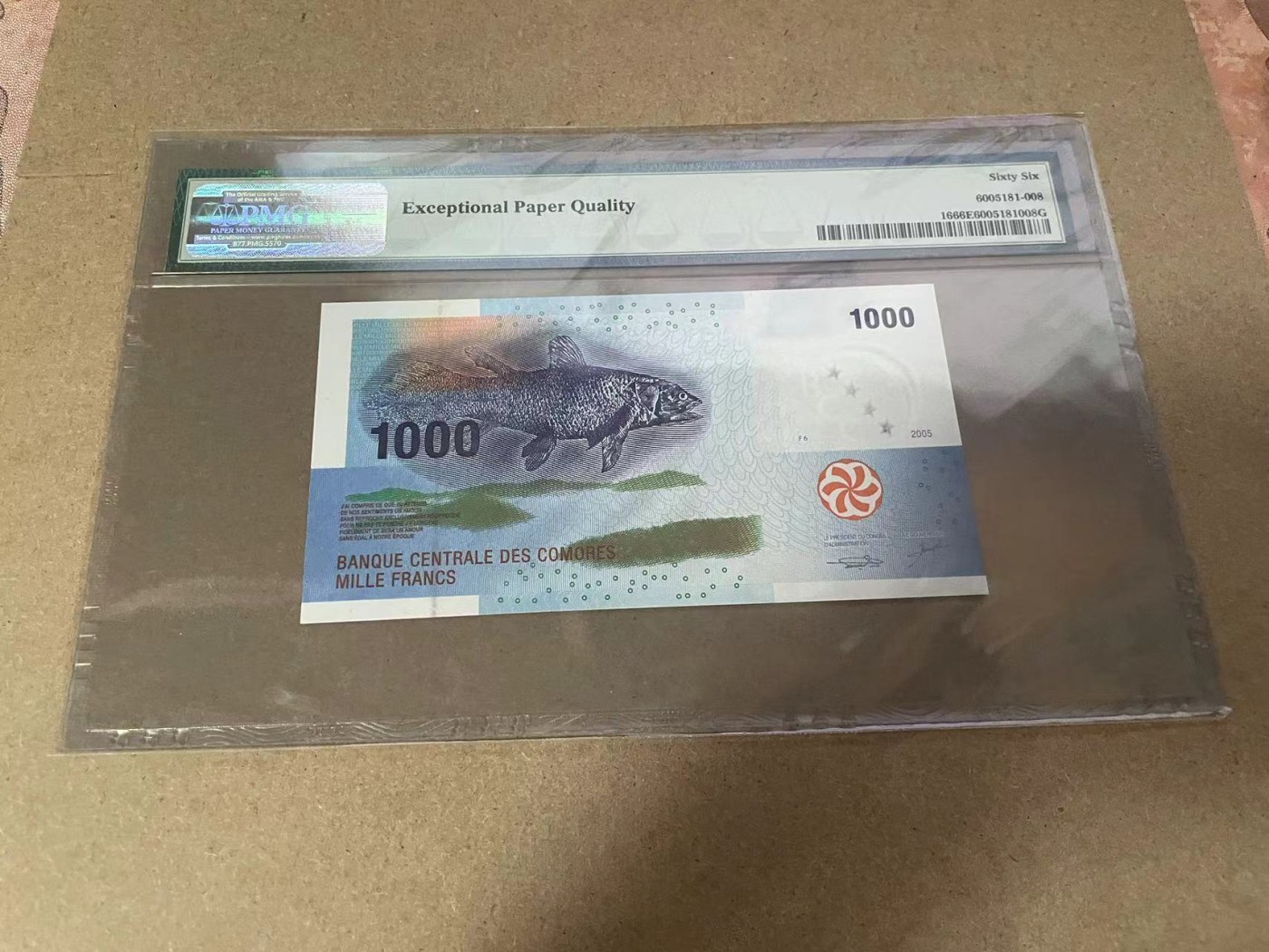 【Blue Auction】✨世界纸币精拍第368期——格雷伯爵夫妇 【获奖钞 无47】科摩罗 2005年1000法郎 PMG66EPQ