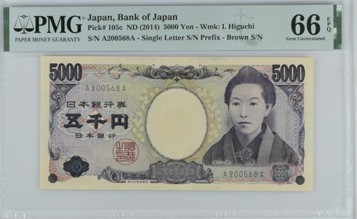 《张总收藏》118期-外币超精品合集 日本2014年5000元稀少AA冠PMG66E无47尾8 樋口一叶，十九世纪的日本女性文学家 Pick#105c