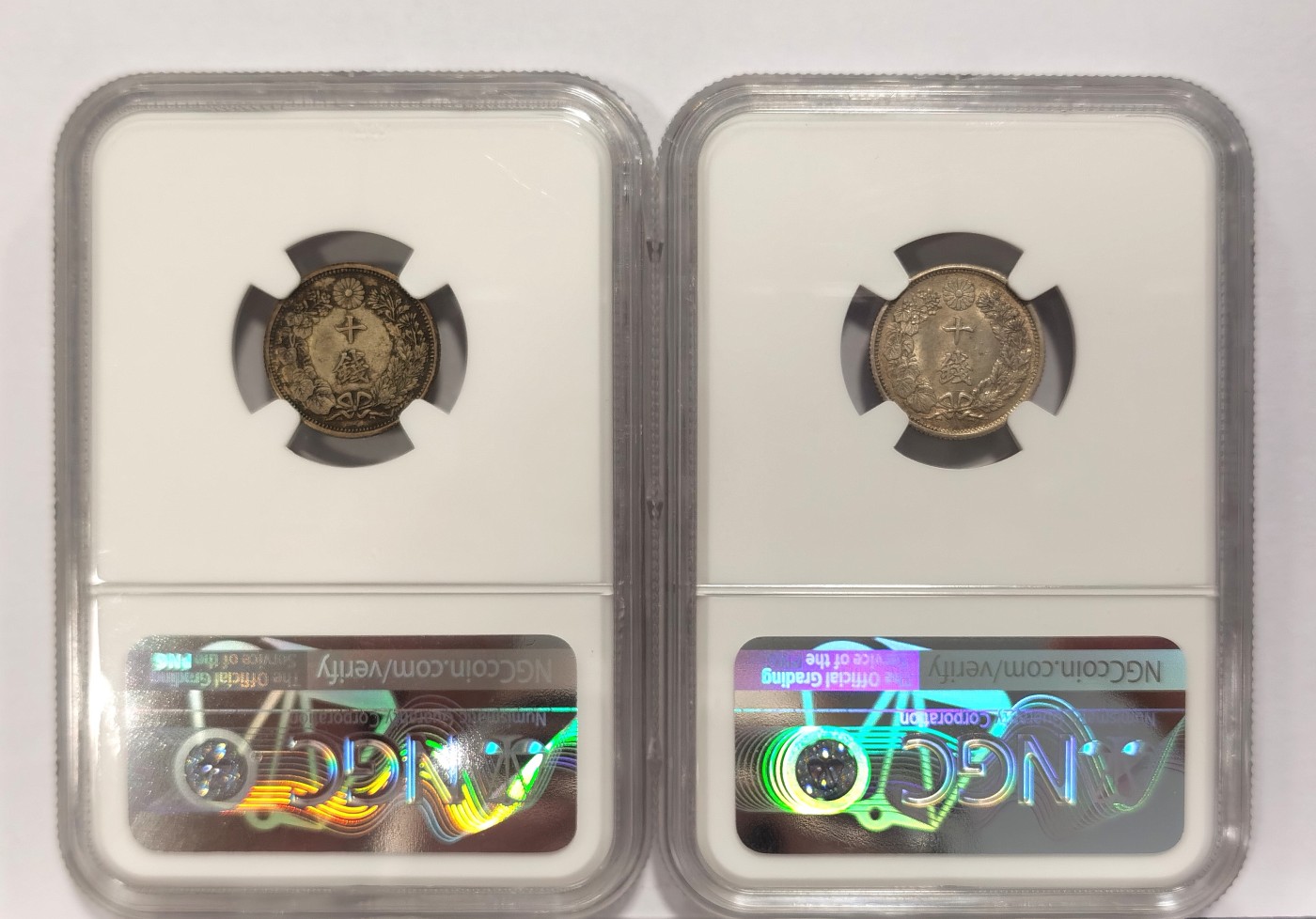 博洋堂世界钱币拍卖第042期周六场（全场包邮）本周五、周六二场连拍 NGC AU55/MS62 日本大正六年旭日十钱银币2枚一组