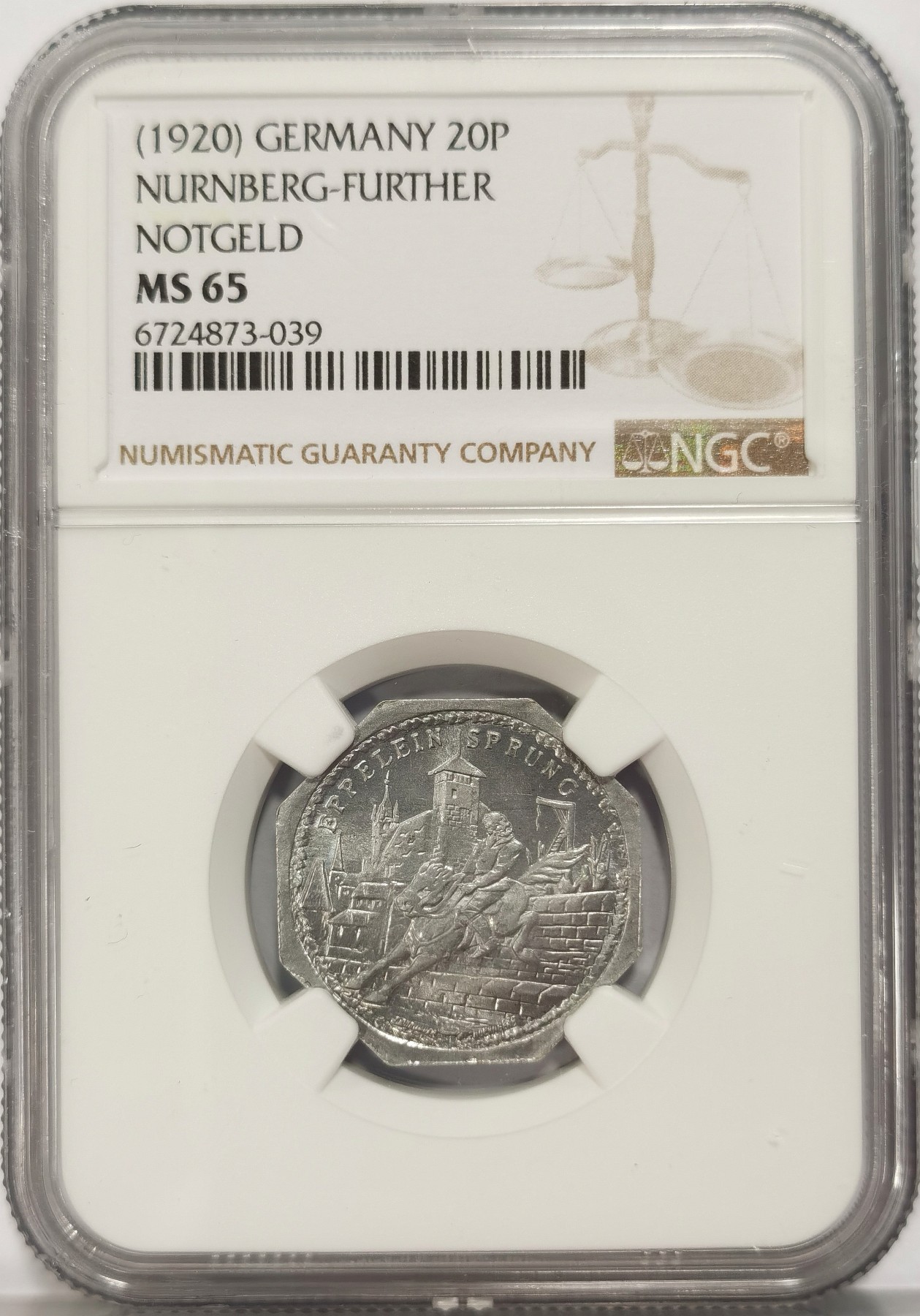 博洋堂世界钱币拍卖第042期周六场（全场包邮）本周五、周六二场连拍 NGC MS65 德国德紧1920年纽伦堡电车代用币20芬尼八角铝币13