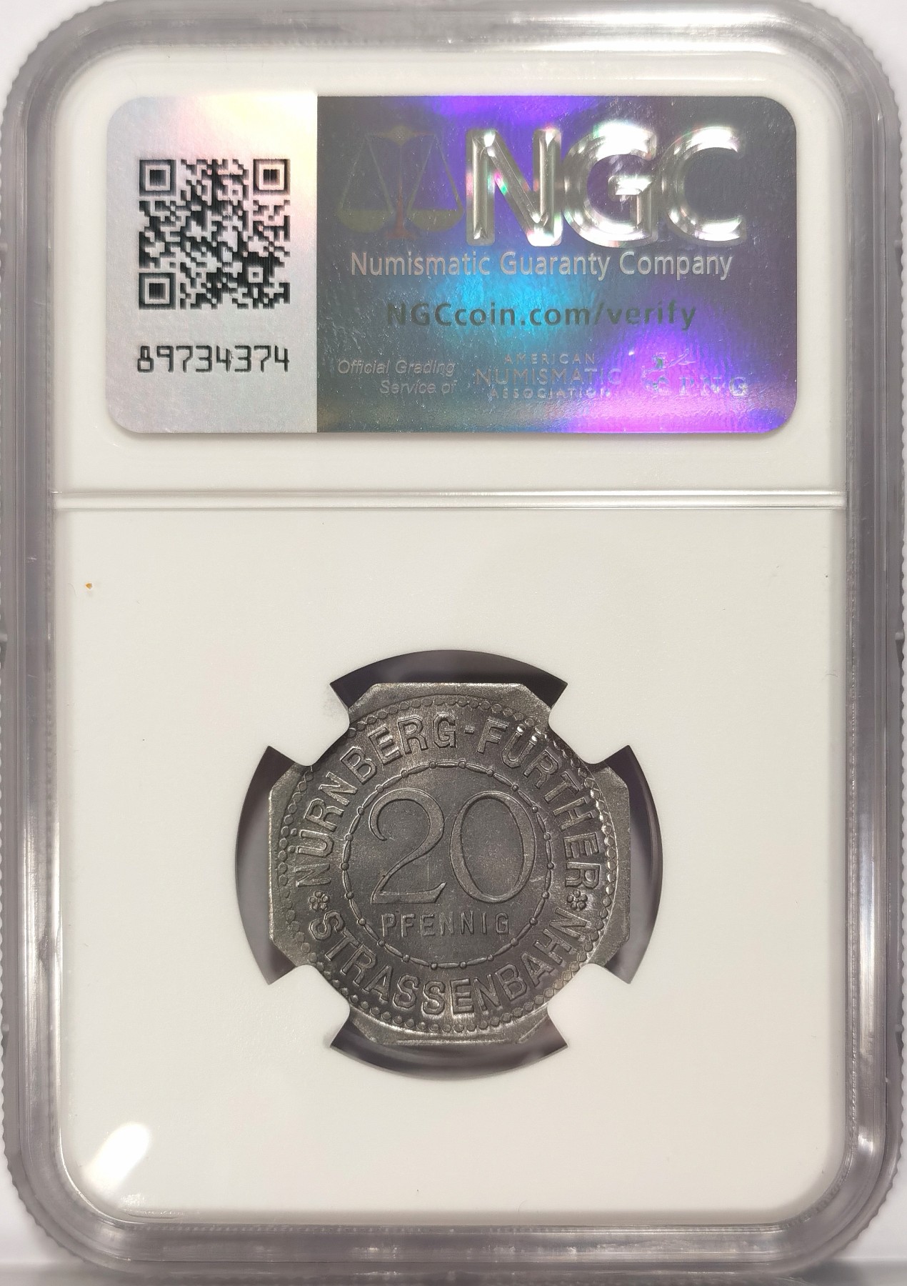 博洋堂世界钱币拍卖第042期周六场（全场包邮）本周五、周六二场连拍 NGC MS65 德国德紧1920年纽伦堡电车代用币20芬尼八角铝币3