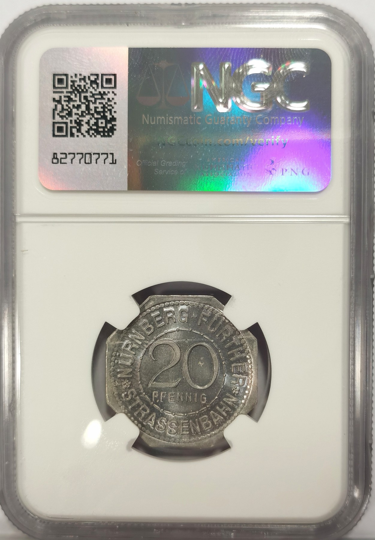 博洋堂世界钱币拍卖第042期周六场（全场包邮）本周五、周六二场连拍 NGC MS64 德国德紧1920年纽伦堡电车代用币20芬尼八角铝币3