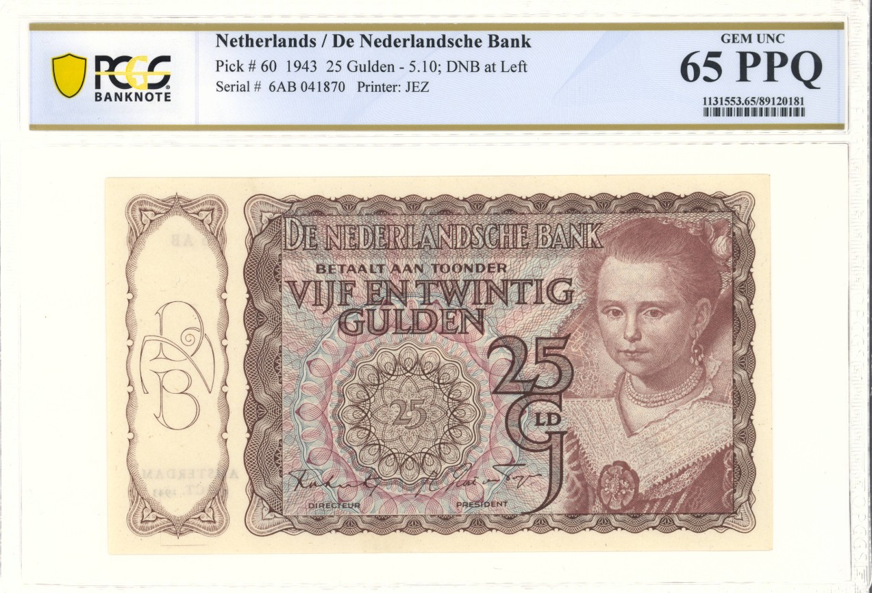 《张总收藏》118期-外币超精品合集 荷兰1943年25盾PCGS65E 荷兰小女孩 顶级雕刻
