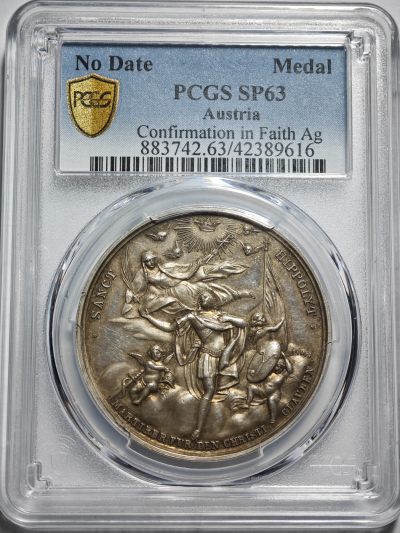 【德藏】世界币章拍卖第39期（全场顺丰包邮） - 19世纪 奥地利宗教洗礼银章 PCGS SP63