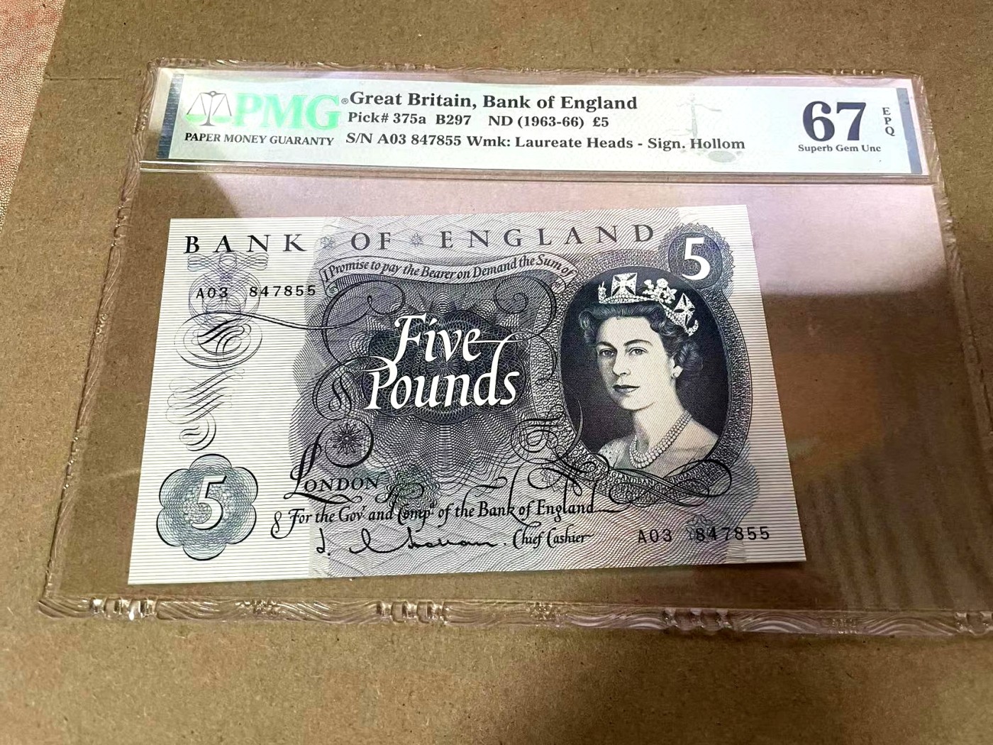 【Blue Auction】✨世界纸币精拍第368期——格雷伯爵夫妇 【a版首签 A03冠】英国 1963-66年 C序列5镑 女王 PMG67EPQ 高分  