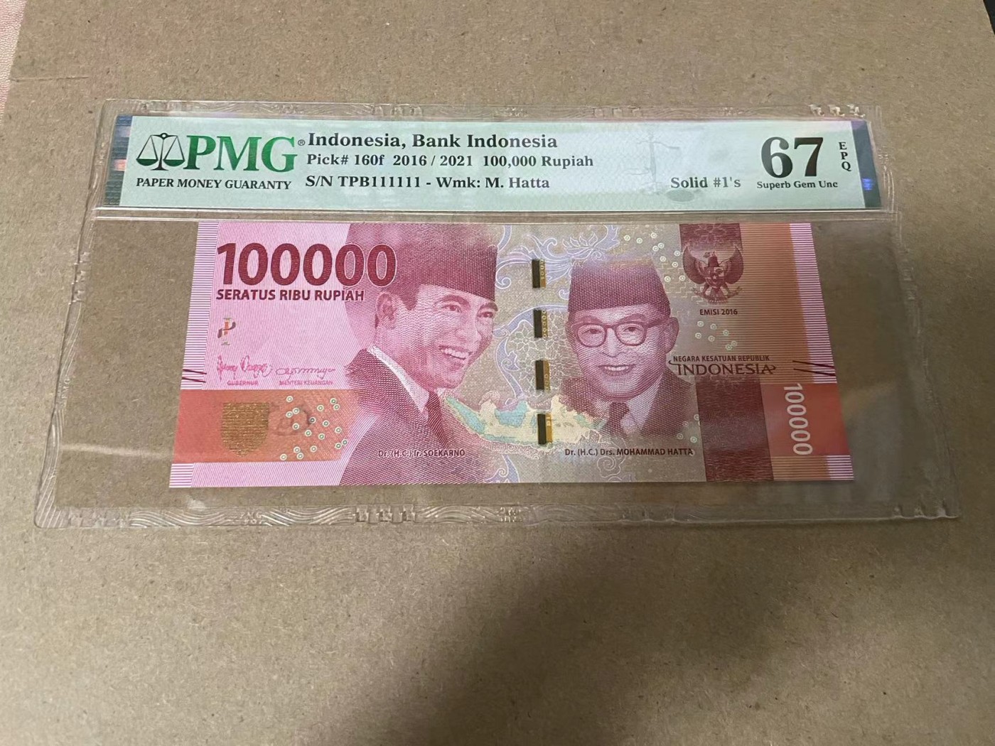 【Blue Auction】✨世界纸币精拍第368期——格雷伯爵夫妇 【全同1】印尼 2016年100000卢比 PMG67EPQ 