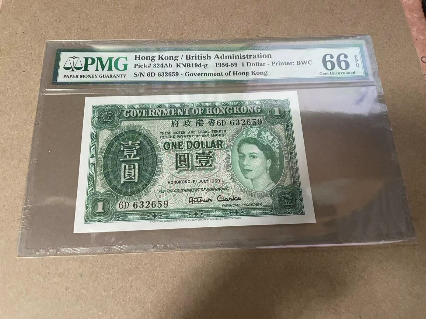 【Blue Auction】✨世界纸币精拍第368期——格雷伯爵夫妇 【无47】香港 1959年1元 大冠女王 PMG66EPQ 