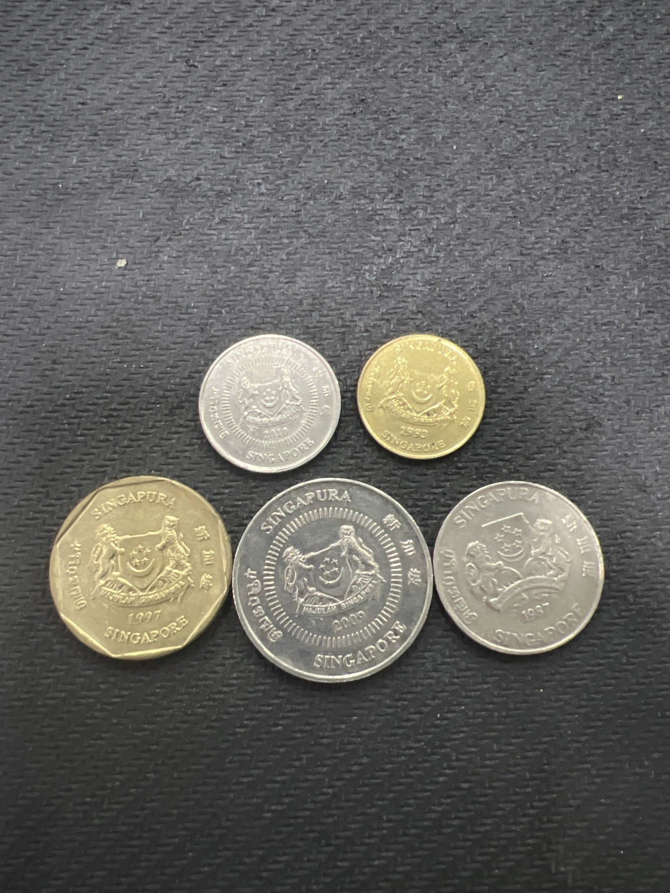 飞翔风筝第7场世界钱币纸币硬币 新加坡5枚套币