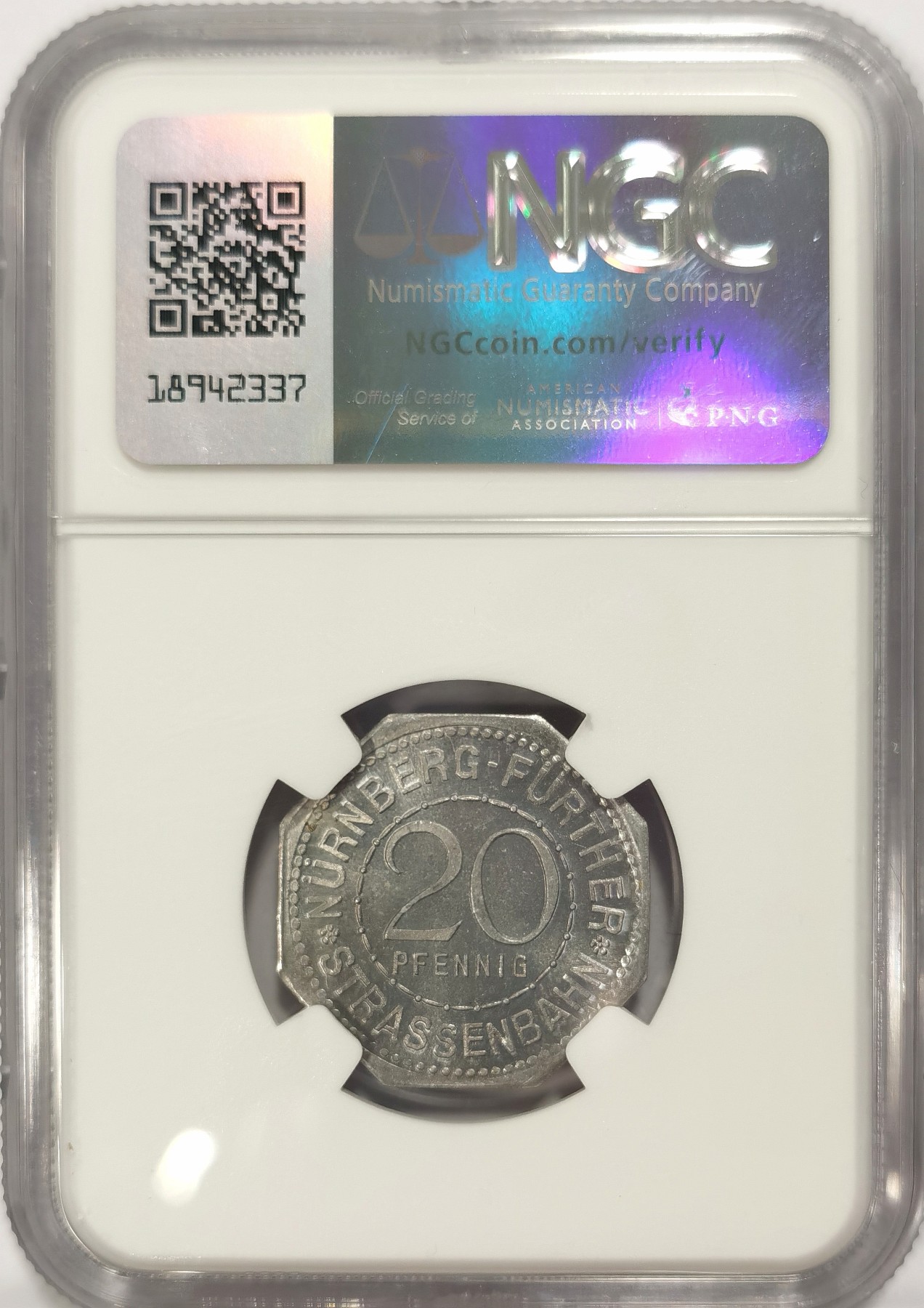 博洋堂世界钱币拍卖第042期周六场（全场包邮）本周五、周六二场连拍 NGC MS65 德国德紧1920年纽伦堡电车代用币20芬尼八角铝币15