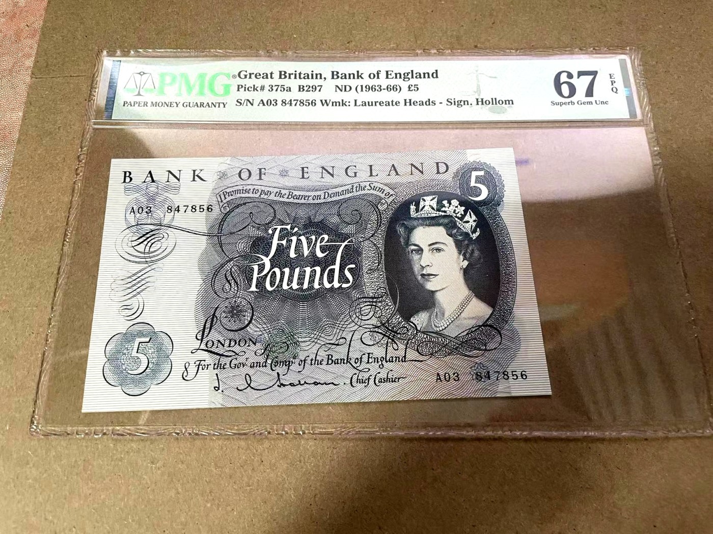 【Blue Auction】✨世界纸币精拍第368期——格雷伯爵夫妇 【a版首签 A03冠】英国 1963-66年 C序列5镑 女王 PMG67EPQ 高分  