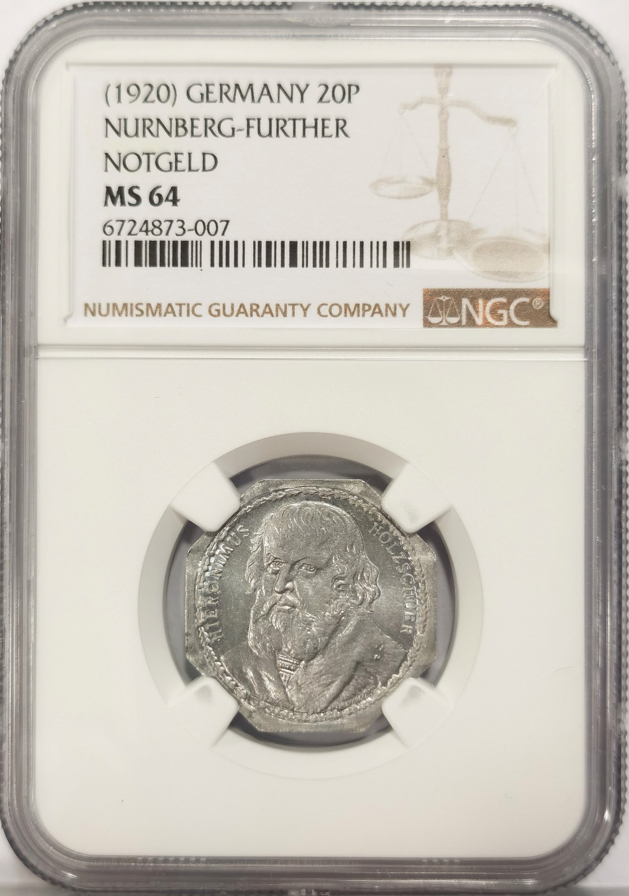 博洋堂世界钱币拍卖第042期周六场（全场包邮）本周五、周六二场连拍 NGC MS64 德国德紧1920年纽伦堡电车代用币20芬尼八角铝币3