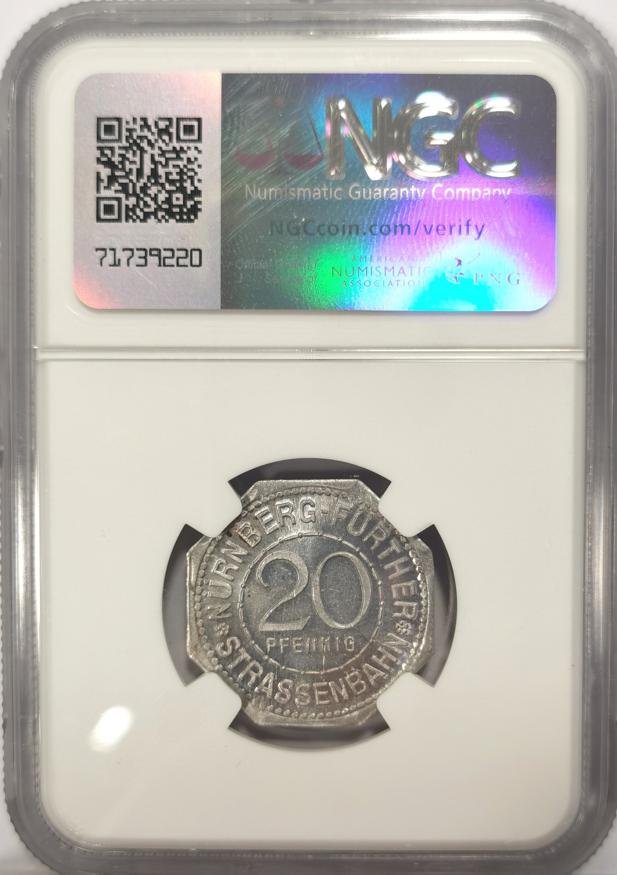 博洋堂世界钱币拍卖第042期周六场（全场包邮）本周五、周六二场连拍 NGC MS64 德国德紧1920年纽伦堡电车代用币20芬尼八角铝币10