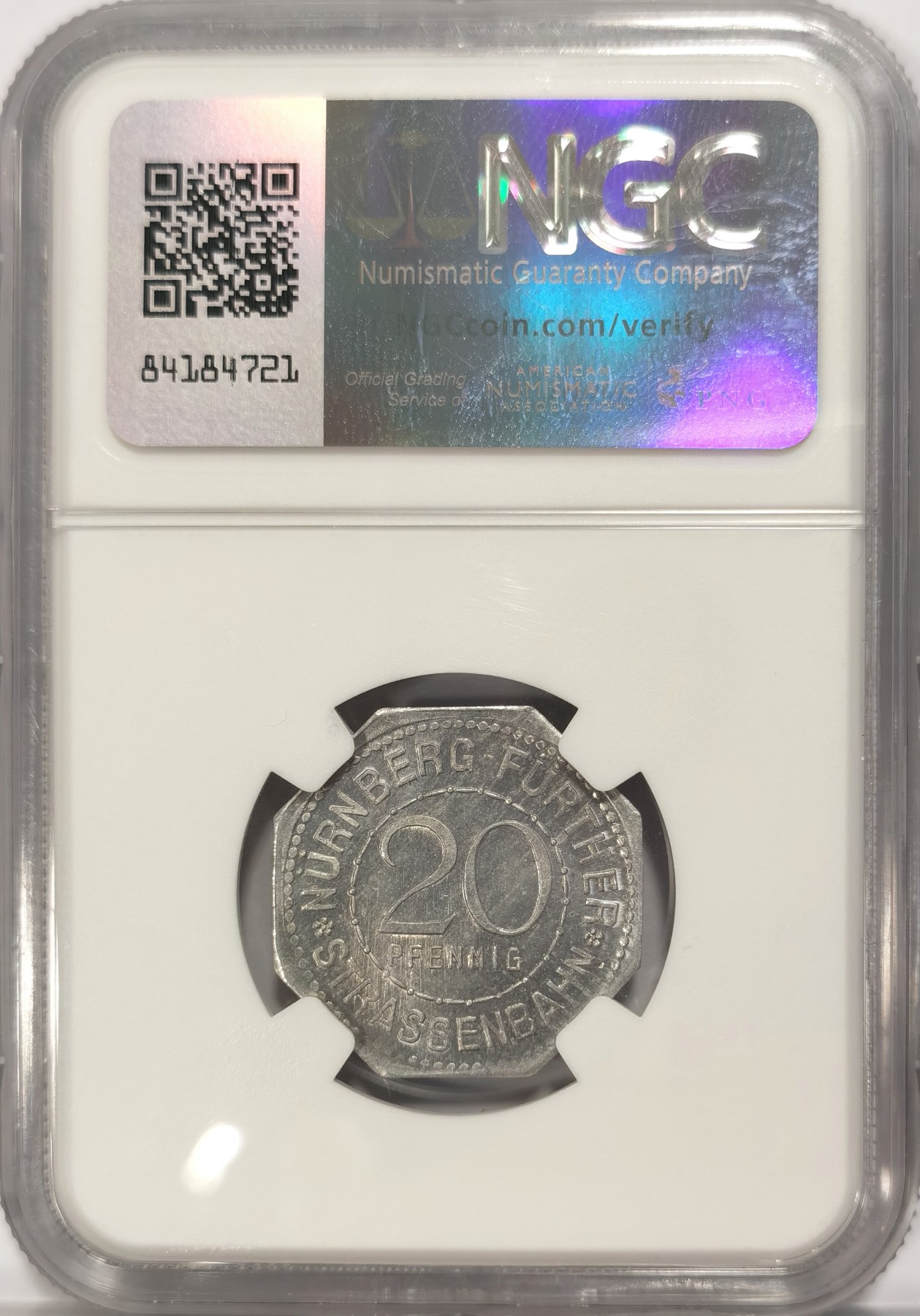 博洋堂世界钱币拍卖第042期周六场（全场包邮）本周五、周六二场连拍 NGC MS64 德国德紧1920年纽伦堡电车代用币20芬尼八角铝币12