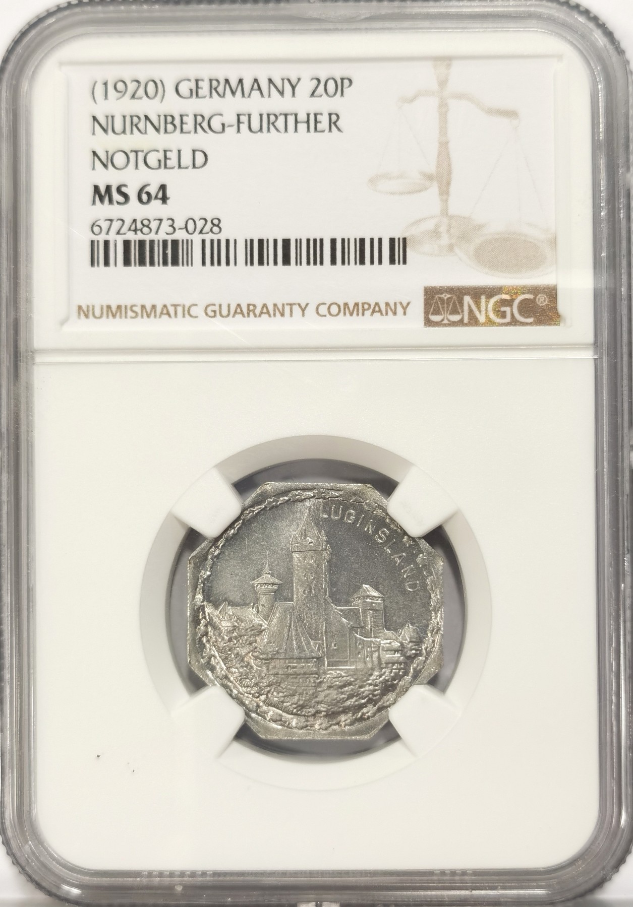 博洋堂世界钱币拍卖第042期周六场（全场包邮）本周五、周六二场连拍 NGC MS64 德国德紧1920年纽伦堡电车代用币20芬尼八角铝币16