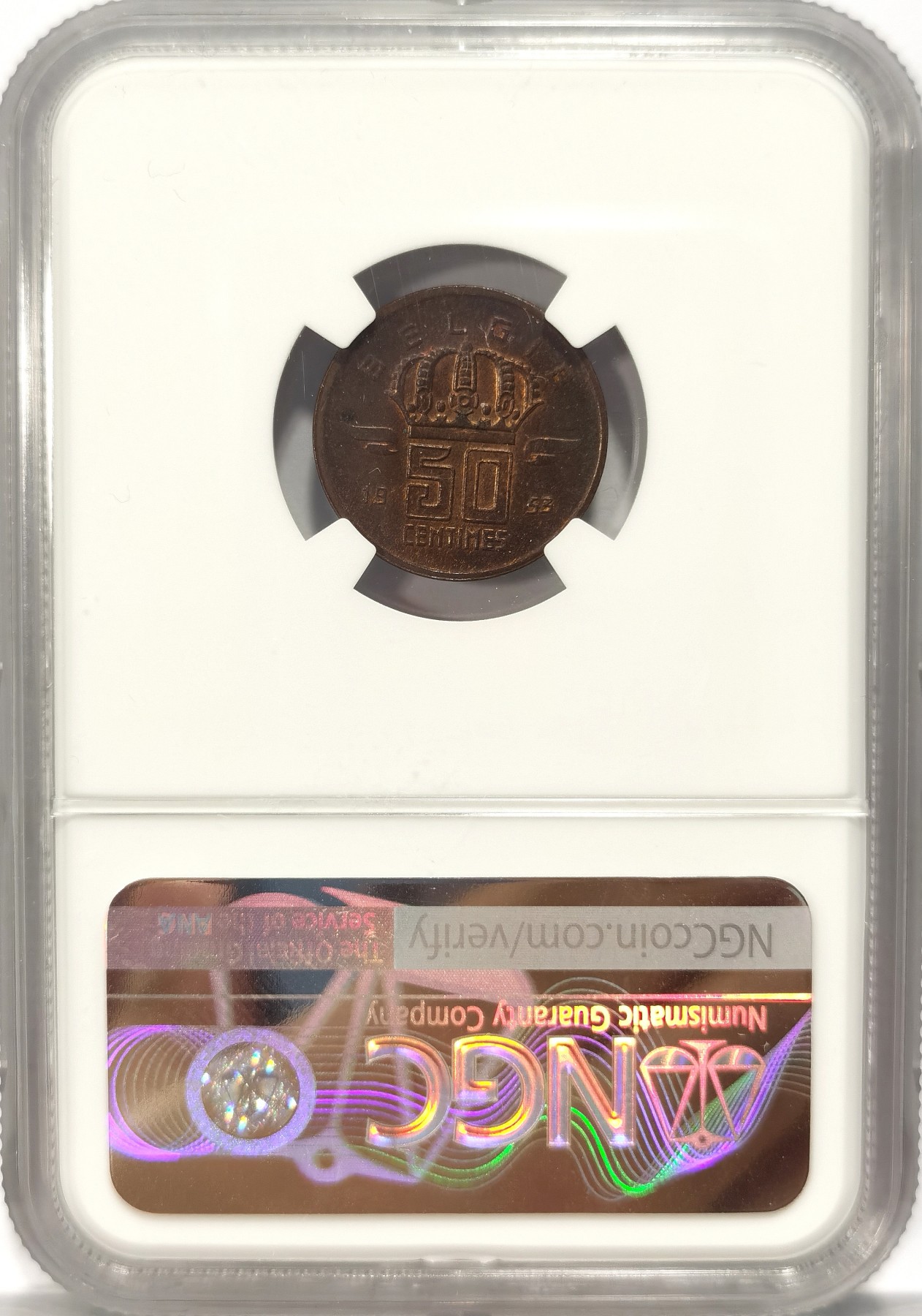 博洋堂世界钱币拍卖第042期周六场（全场包邮）本周五、周六二场连拍 NGC MS63/62/64三枚一组 英属锡兰1945年1分+比利时1953年50分+英国1963年1便士铜币 高分包浆醇厚，三种不同的铜光包浆，趣味性强，性价比高