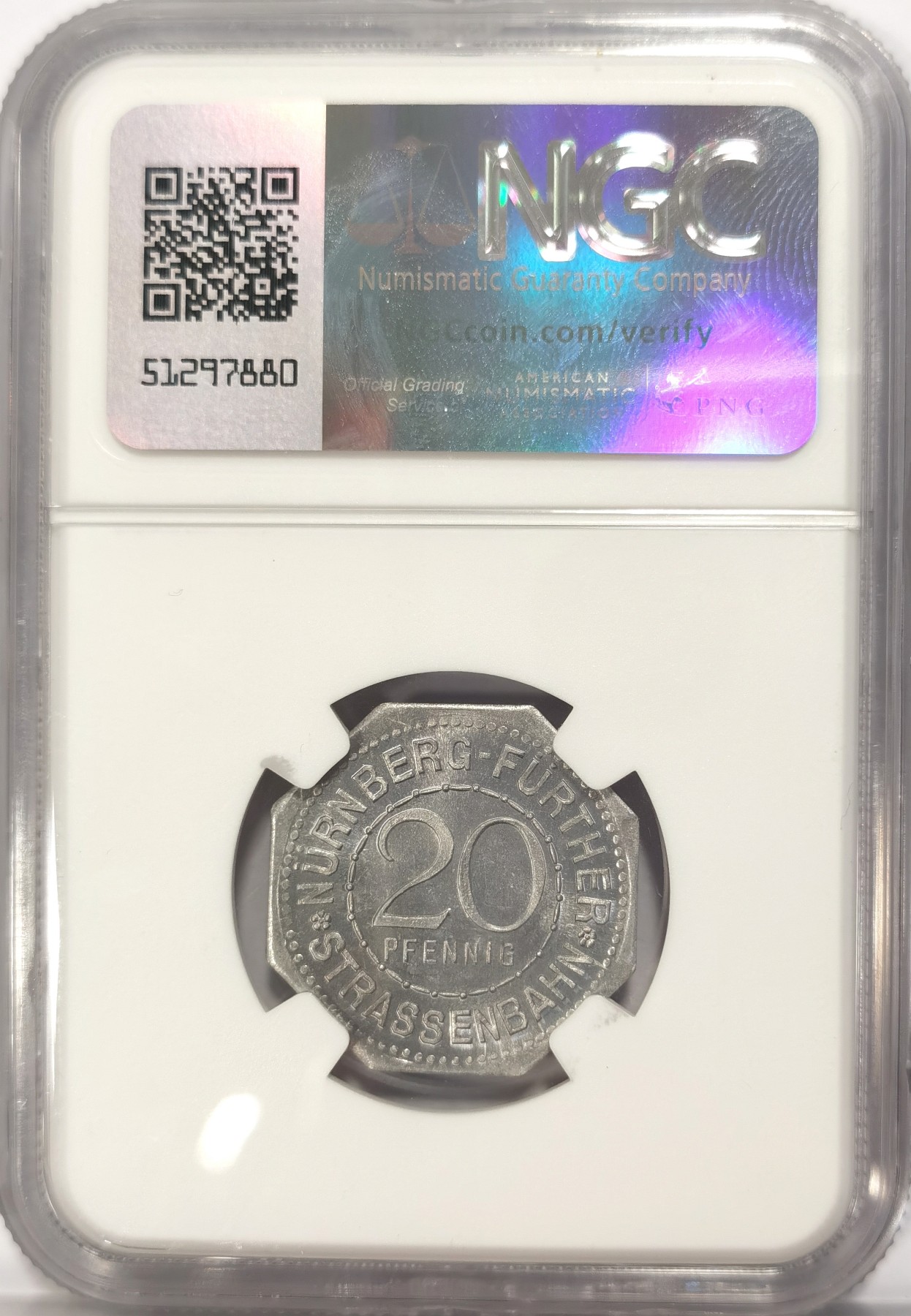 博洋堂世界钱币拍卖第042期周六场（全场包邮）本周五、周六二场连拍 NGC MS64 德国德紧1920年纽伦堡电车代用币20芬尼八角铝币19