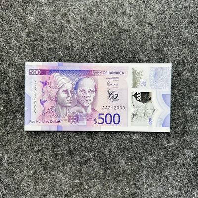 103rd🐰￥￥🇯🇲牙买加2023年50-100-500-1000元塑料钞，含100和500AA冠 - 牙买加2023年500元塑料钞，流通纪念钞，AA首发冠，豹子号000，AA212000