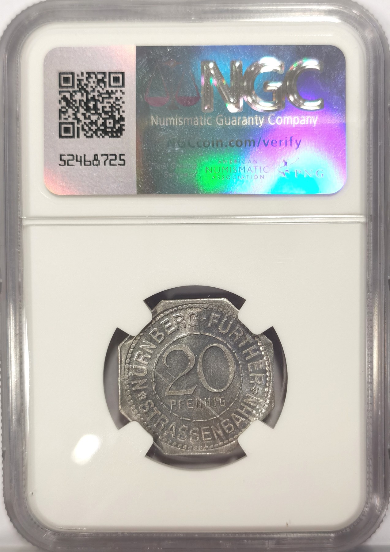 博洋堂世界钱币拍卖第042期周六场（全场包邮）本周五、周六二场连拍 NGC MS64 德国德紧1920年纽伦堡电车代用币20芬尼八角铝币16