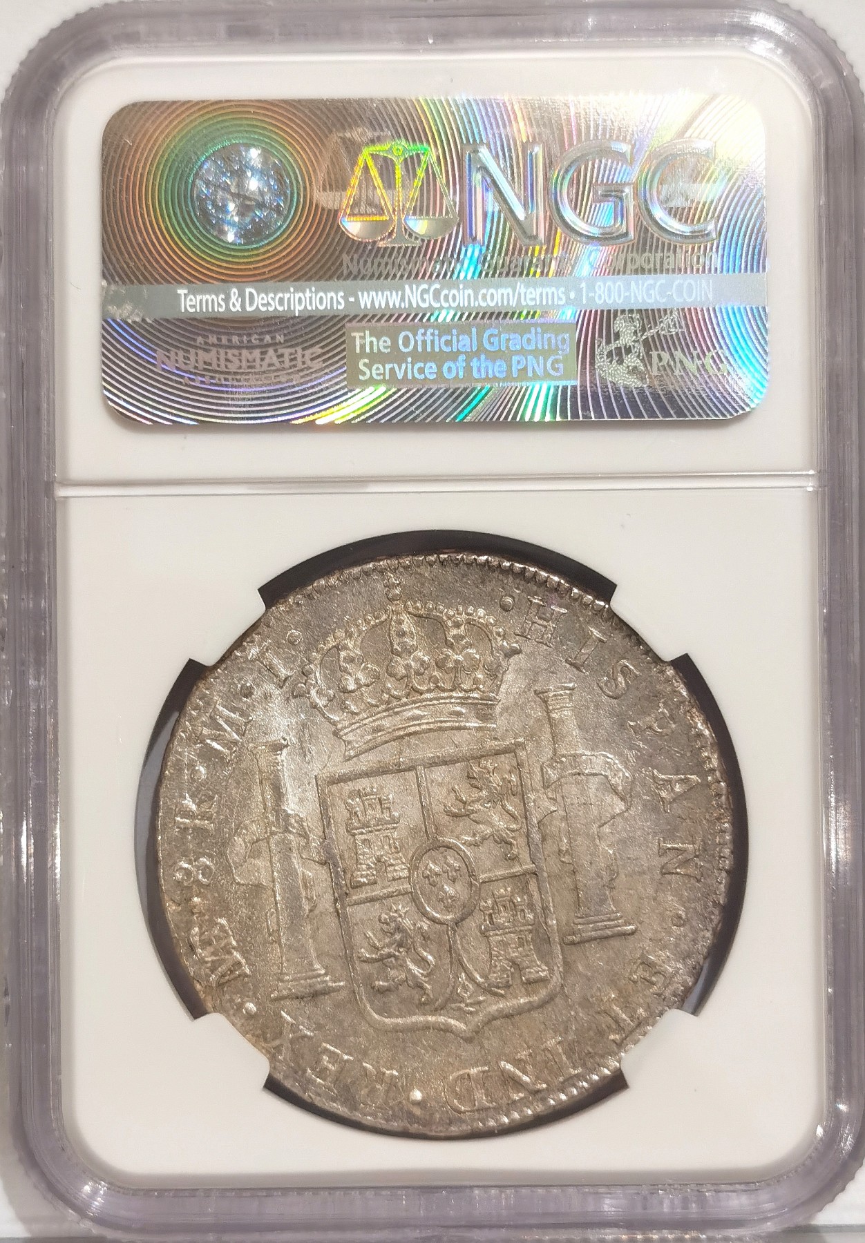 博洋堂世界钱币拍卖第042期周六场（全场包邮）本周五、周六二场连拍 NGC MS62 西属秘鲁1786年卡洛斯三世双柱 8里亚尔 原味粉光 利马卡三一枚可毕业