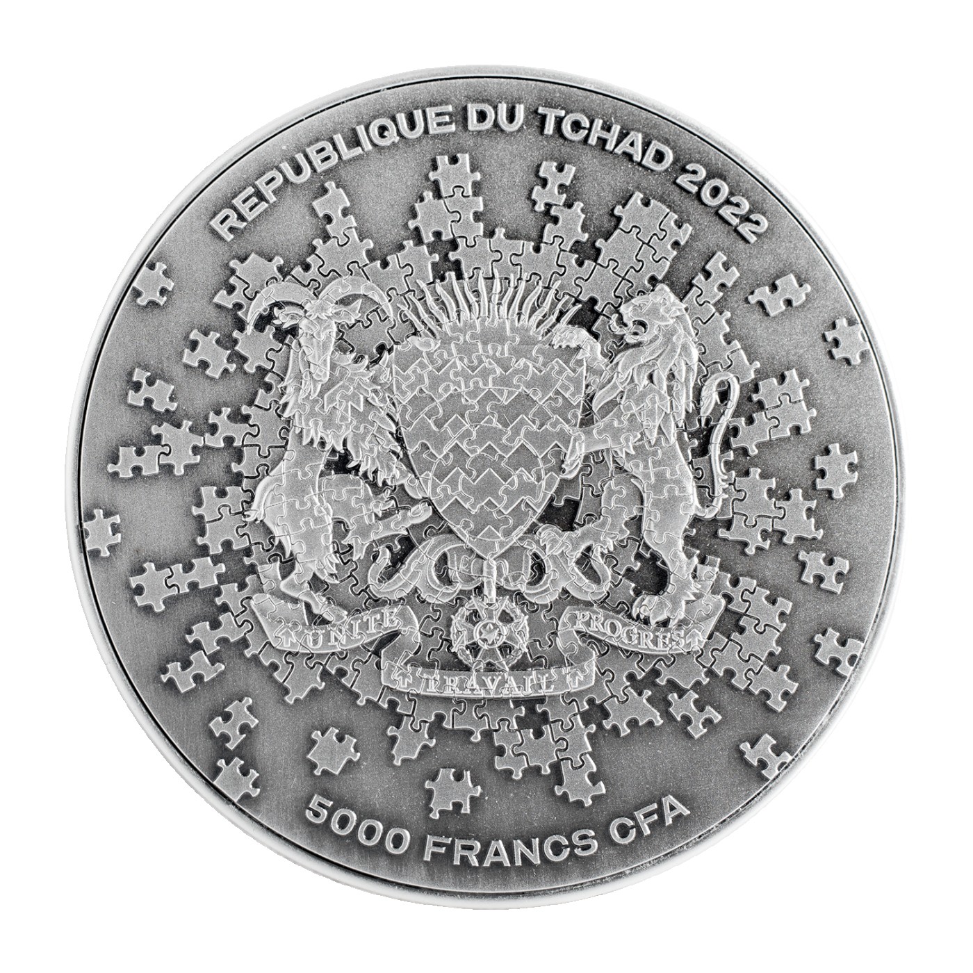 【金钰满堂钱币】拍卖第十五期 福利多多 大家多多捧场 2022年乍得发行地球拼图银币，1盎司银+4.5铜盎司银直径60m m