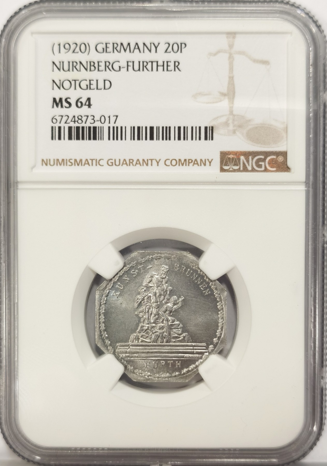 博洋堂世界钱币拍卖第042期周六场（全场包邮）本周五、周六二场连拍 NGC MS64 德国德紧1920年纽伦堡电车代用币20芬尼八角铝币11