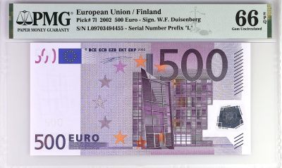 《张总收藏》118期-外币超精品合集 - <高值>欧元500欧 PMG66E 2002年 一签 稀少"L"芬兰版本