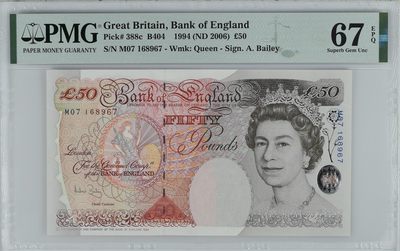 收藏联盟Quantum Auction 第288期拍卖 (已更新) - 英国1994 (ND 2006)年50镑 PMG67 号码无4