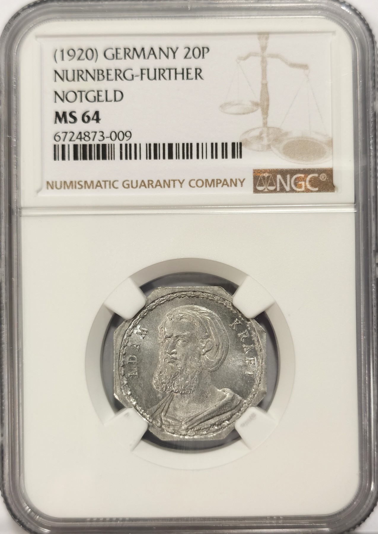 博洋堂世界钱币拍卖第042期周六场（全场包邮）本周五、周六二场连拍 NGC MS64 德国德紧1920年纽伦堡电车代用币20芬尼八角铝币5