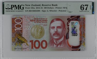 收藏联盟Quantum Auction 第288期拍卖 (已更新) - 新西兰2015-16年100元 PMG67 号码无47 物理学家卢瑟福