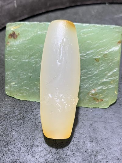 精美高玉化海洋玉髓手工雕刻平步青云一心向佛大桶珠一个！ - 精美高玉化海洋玉髓手工雕刻平步青云一心向佛大桶珠一个！