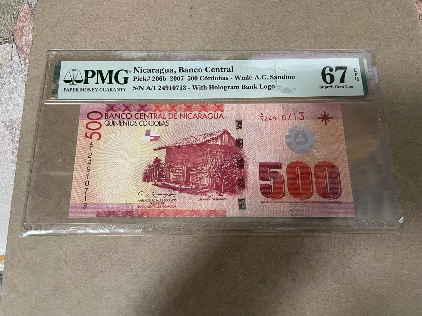 【Blue Auction】✨世界纸币精拍第369期【精】 【A1冠】尼加拉瓜 2007年500科多巴 PMG67EPQ 