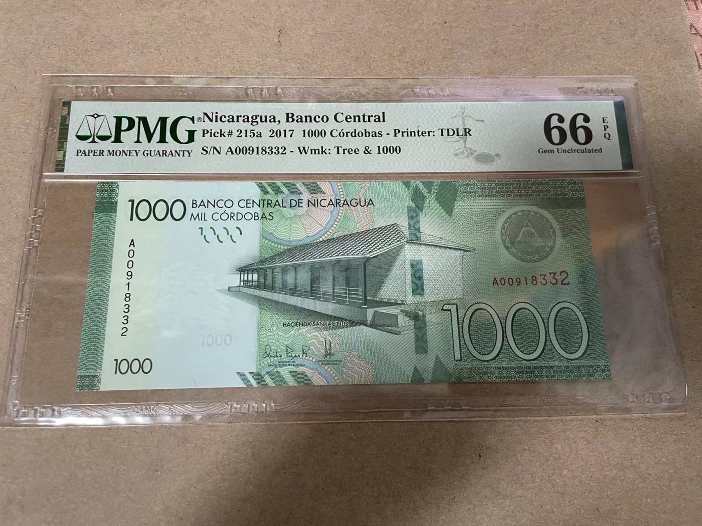 【Blue Auction】✨世界纸币精拍第369期【精】 【A冠无47】尼加拉瓜 2017年1000科多巴 PMG66EPQ  