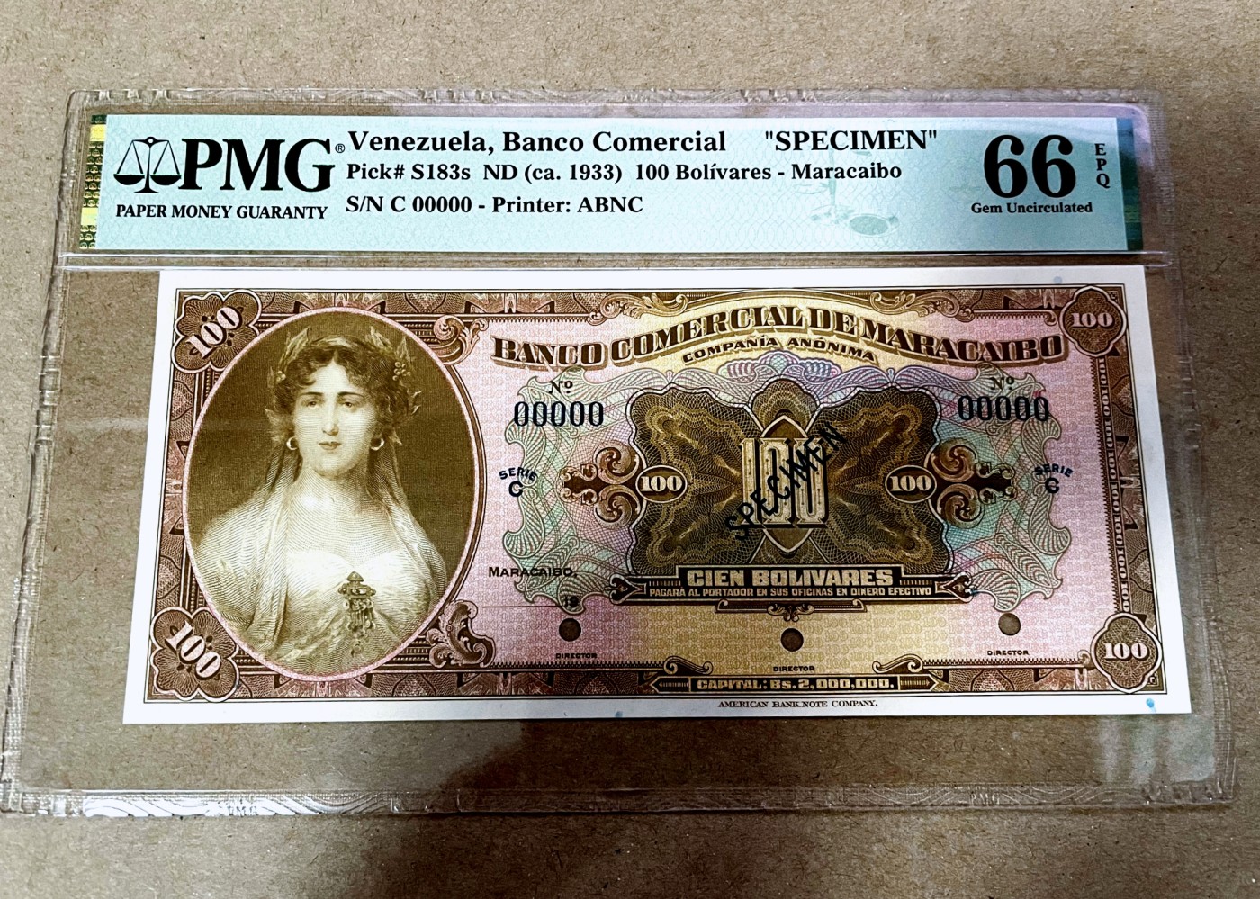 【Blue Auction】✨世界纸币精拍第369期【精】 【亚军分】委内瑞拉 1933年100玻利维亚诺 PMG66EPQ ABNC出品 双面雕刻精美 背面当时市场和乡村风貌 设计非常出彩让人身临其境 目录价UNC就1000美金了