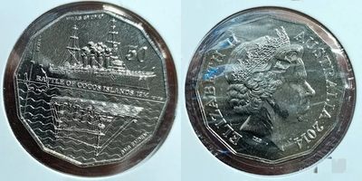 澳大利亚 2014年 50分纪念币 科科斯群岛战役 - 澳大利亚 2014年 50分纪念币 科科斯群岛战役
