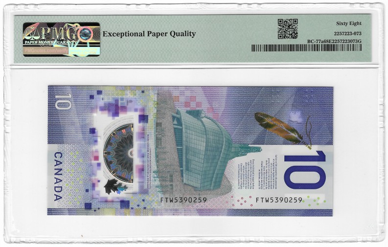 【Blue Auction】✨世界纸币精拍第369期【精】  【FTW首冠 无47】加拿大 2018年10元 PMG68EPQ 高分  