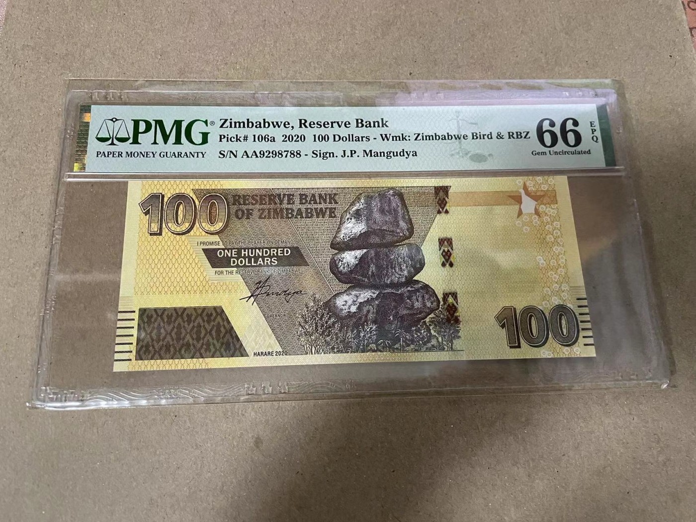 【Blue Auction】✨世界纸币精拍第369期【精】 【AA冠88尾】津巴布韦 2020年100元 PMG66EPQ 