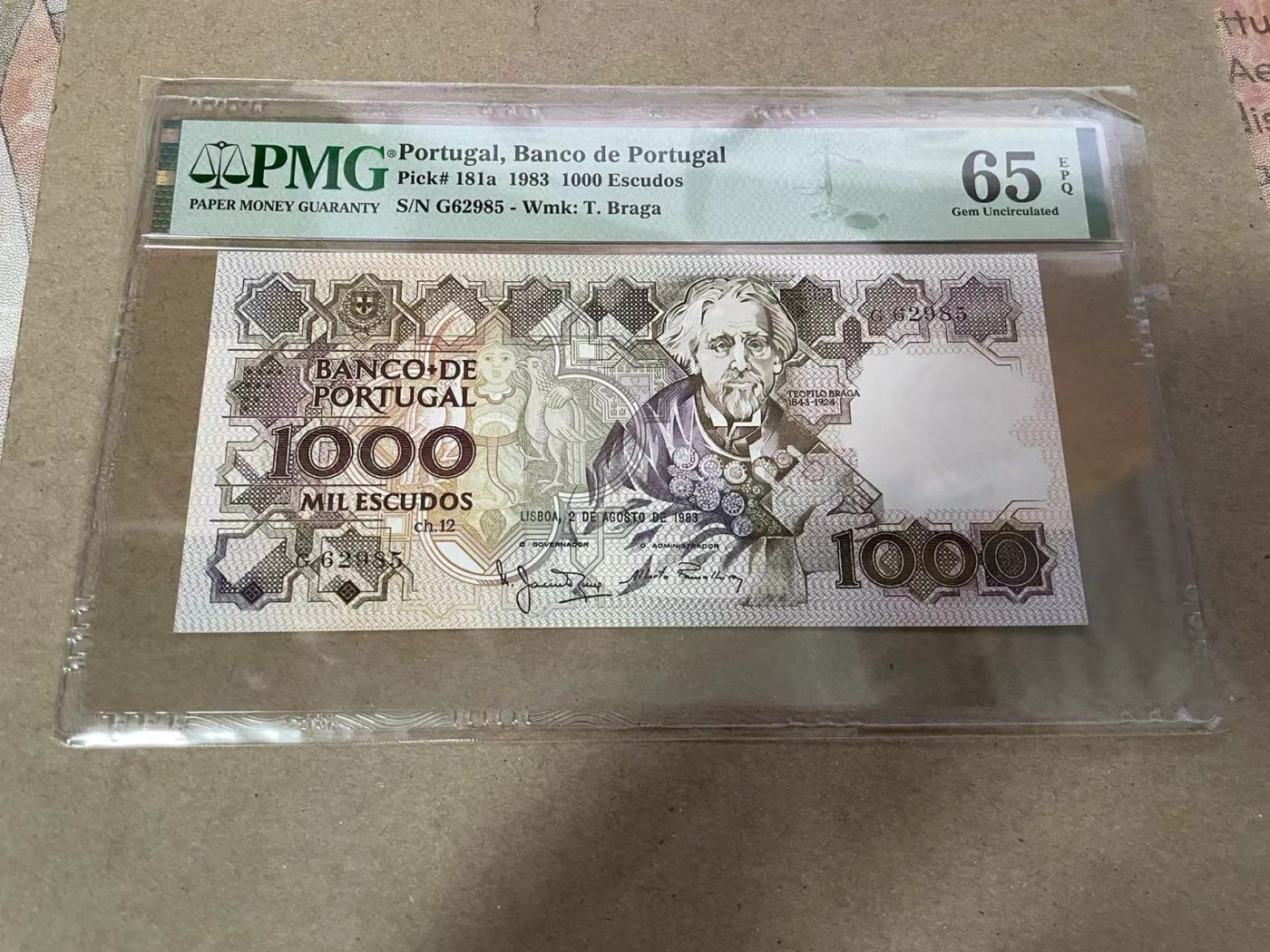 【Blue Auction】✨世界纸币精拍第369期【精】 【无47】葡萄牙 1983年1000埃斯库多 PMG65EPQ 